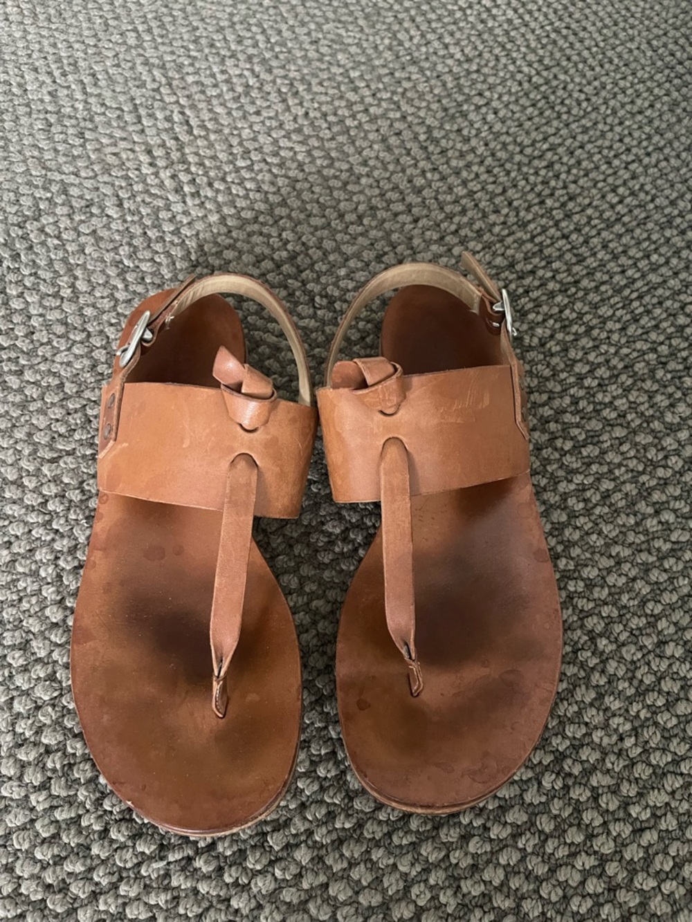 rag & bone Cognac Leather Sandals with Silver Buckle